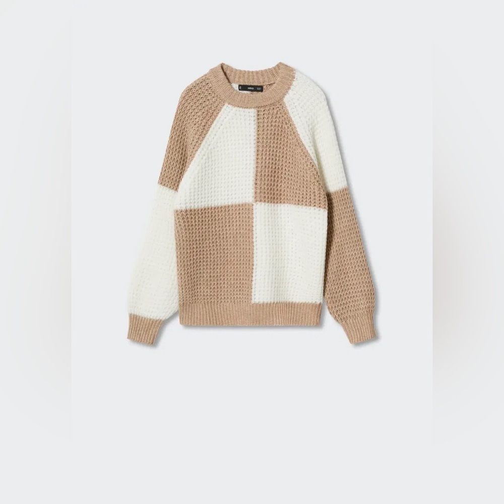 MANGO reverse color block knit sweater size medium